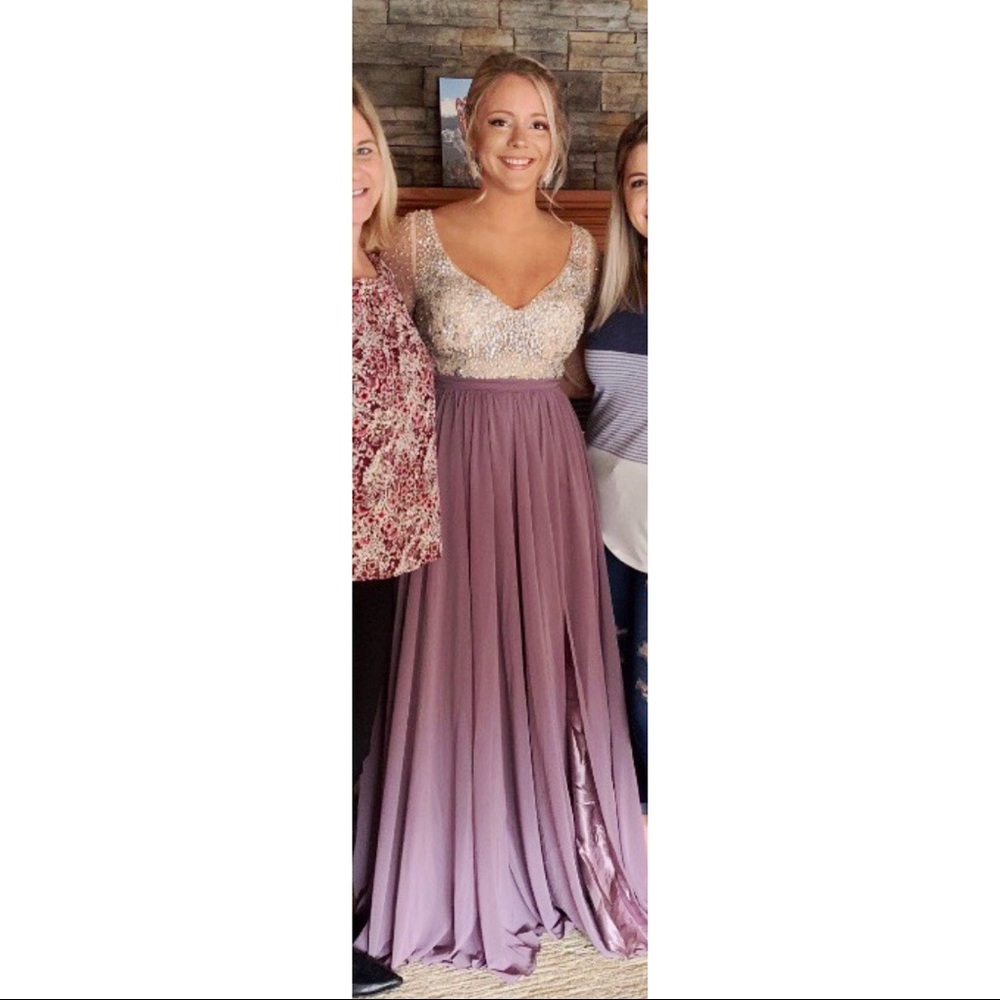 Ball gown with sequin top and lavender skirt
